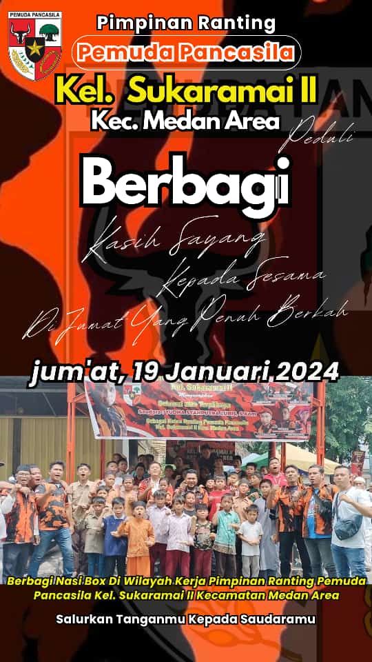 Pengurus Ranting Pemuda Pancasila Sukaramai II Bagi-bagi Nasi Kotak