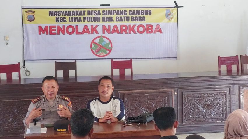 Polsek lima Puluh Gelar Sosialisasi Anti Narkoba di Balai Desa Simpang Gambus Kabupaten Batu Bara