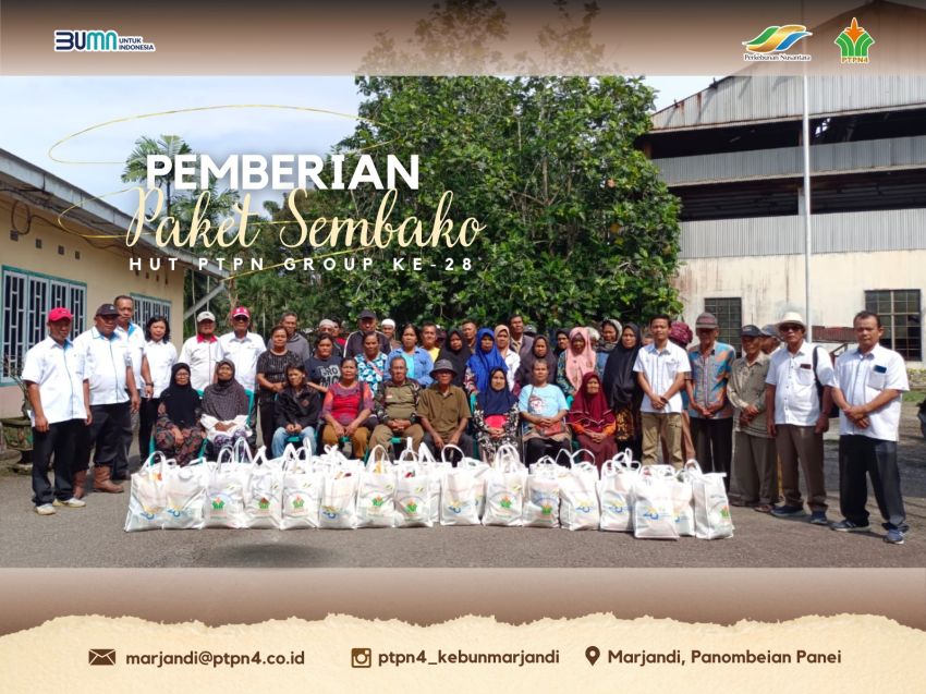 Memperingati HUT PTPN Group Ke-28, PTPN IV Unit Kebun Marjandi Bagikan Paket Sembako