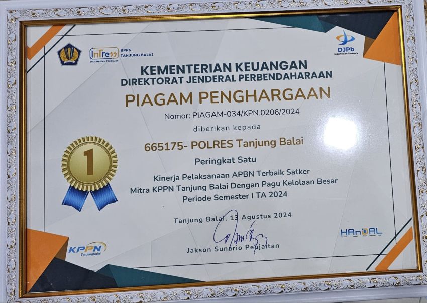 Polres Tanjung Balai Terima Dua Penghargaan KPPN Tanjungbalai AWARDS
