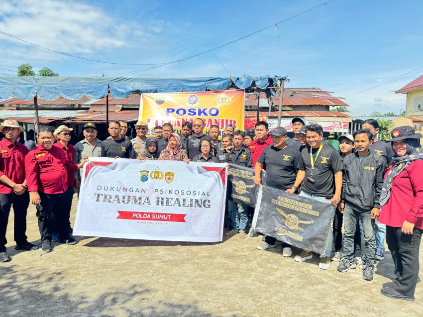 Trauma Healing Polda Sumut di Desa Patumbak Kampung untuk Korban Banjir