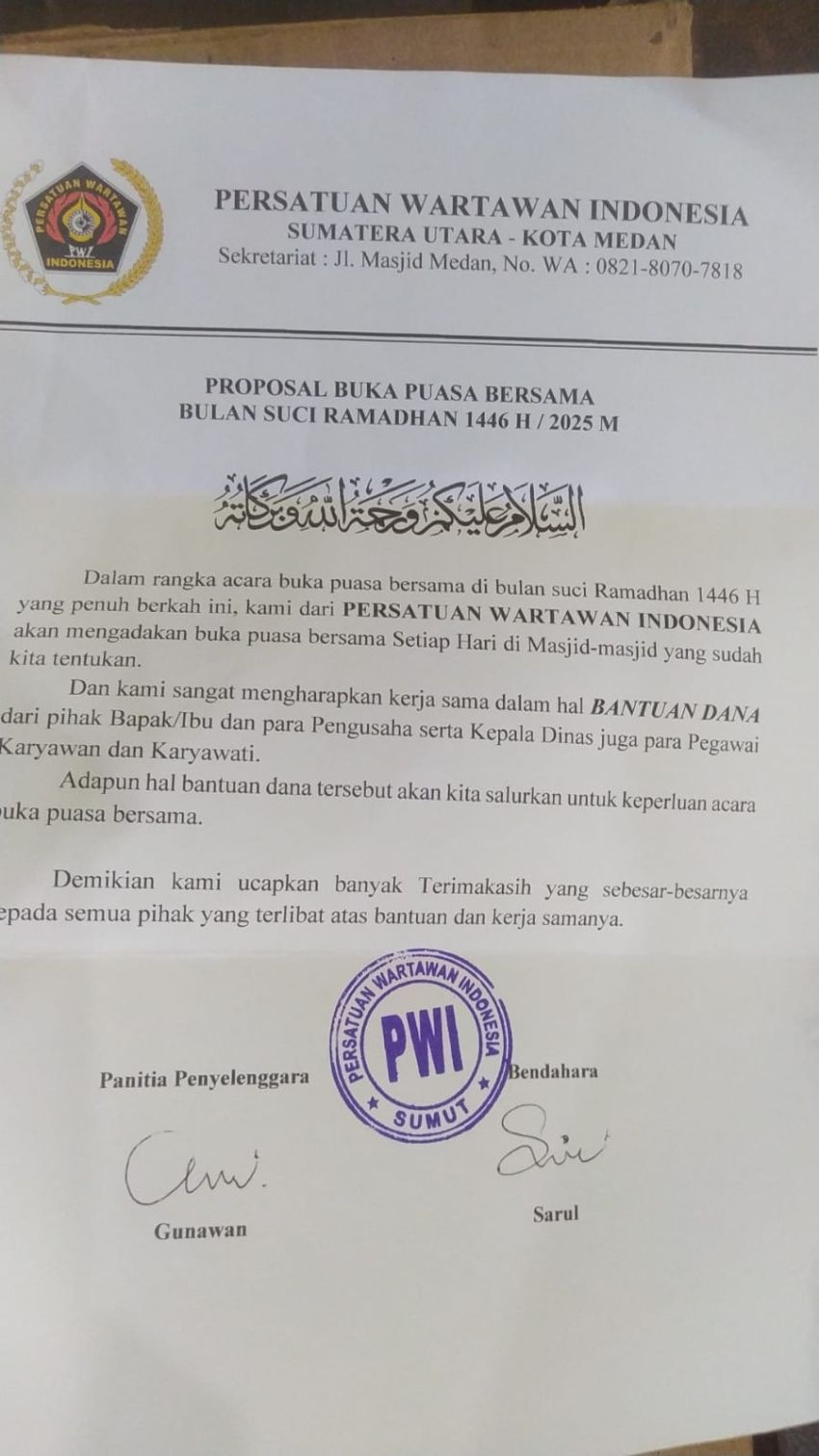 Beredar Proposal Mengatasnamakan PWI Kota Medan, Ketua LBH PWI Sumut: Tidak Ada PWI Medan, Itu Penipuan!