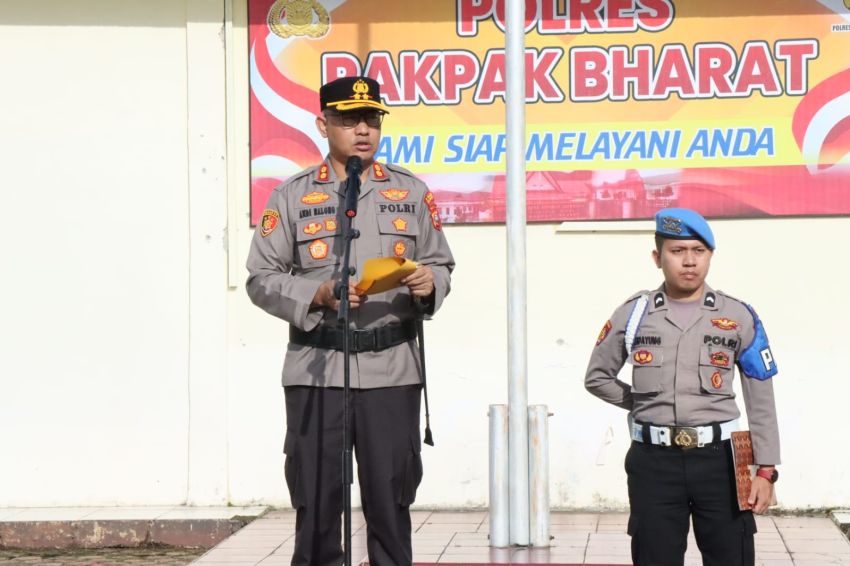 Kapolres Pakpak Bharat Pimpin Apel Kesiapan Peringatan Hari Buruh, Kedepankan pendekatan Humanis persuasif dan preventif