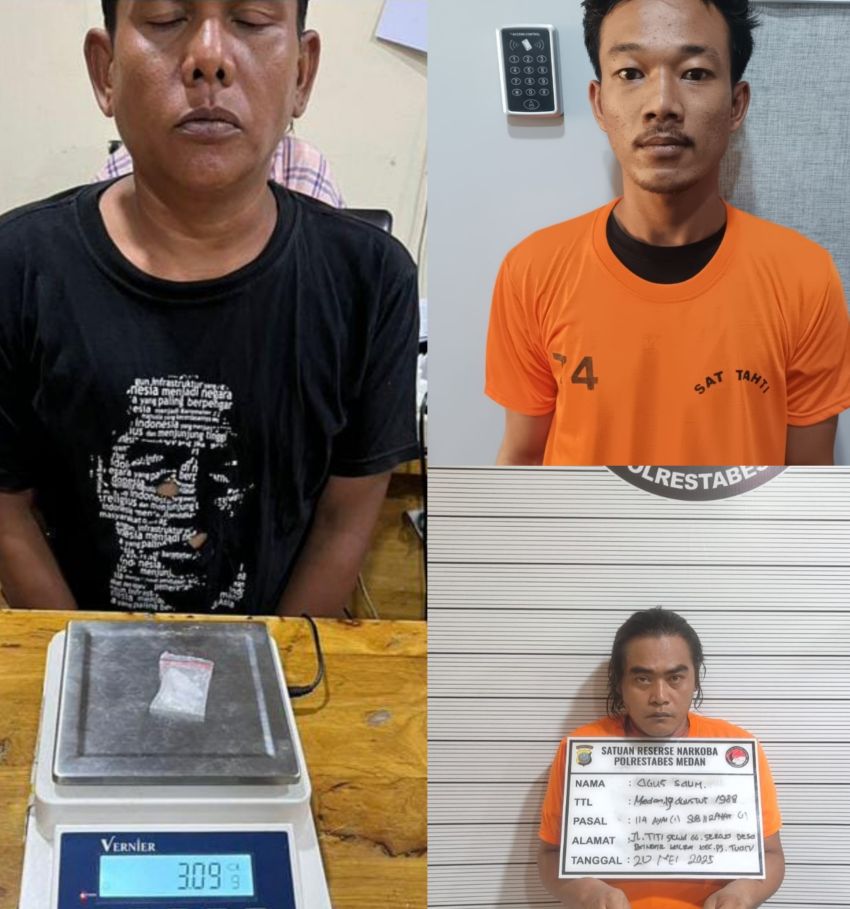 Satres Narkoba Polrestabes Medan Tahan Tiga Pria Pengedar Sabu