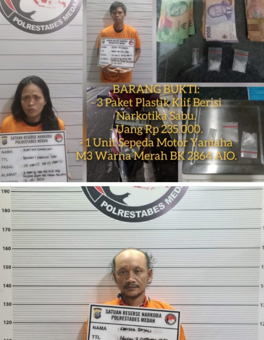 Satres Narkoba Polrestabes Medan Tangkap IRT dan Dua Pria Edarkan Sabu
