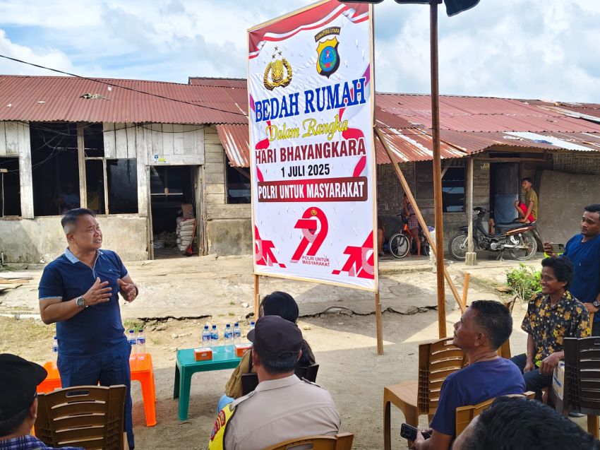 Peringatan HUT Bhayangkara ke-79, Polda Sumut Perbaiki Rumah Warga Miskin di Namorambe