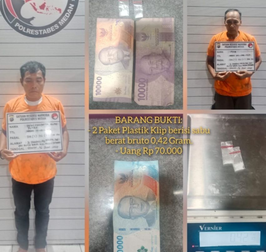 Dua Pria Jalan Sampul Ditangkap, Polisi Sita Sabu dan Uang Tunai