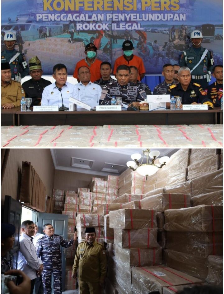 TNI AL Berhasil Gagalkan Penyelundupan Rokok Ilegal di Perairan Riau