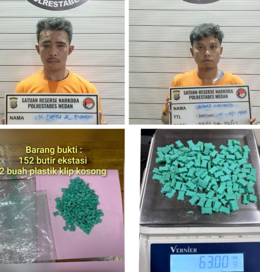 Polrestabes Medan Ringkus Dua Pengedar Narkoba Wilayah Delitua, 152 Butir Inex Gagal Jual