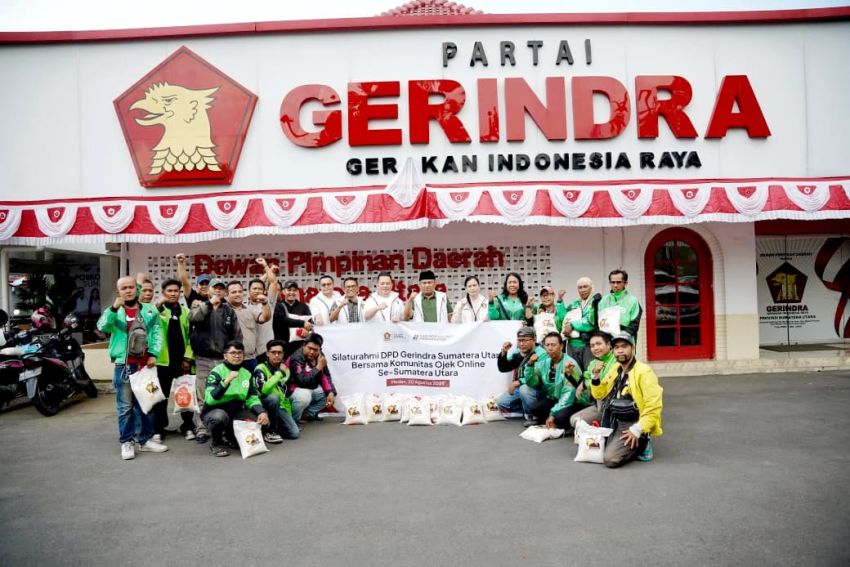 DPD Gerindra Sumut Silaturahmi Bersama Komunitas Ojol, Bagikan 1.000 Paket Beras dan Sampaikan Duka Cita