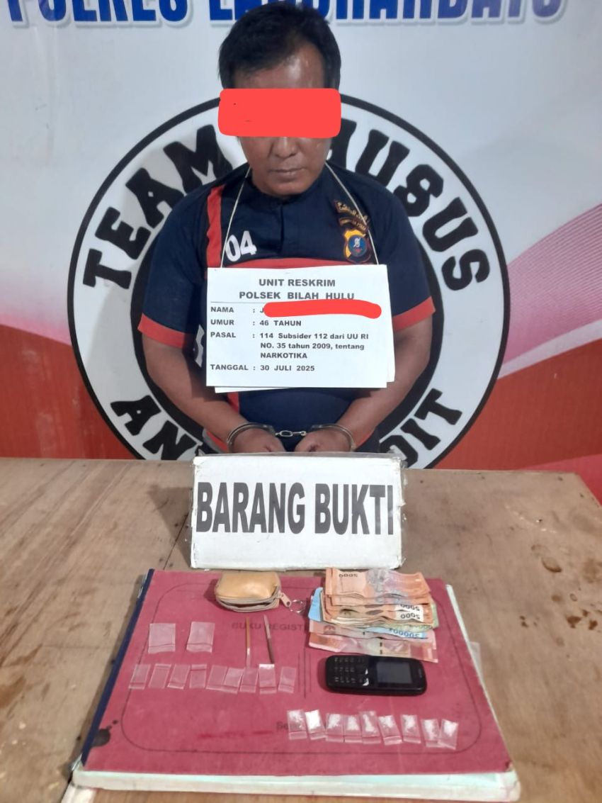 Polsek Bilah Hulu Gulung Pengedar Narkoba, 10 Paket Sabu Disita
