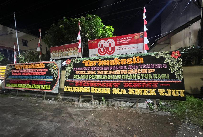 Ungkap Kasus Pembunuhan, Karangan Bunga 'Terima Kasih' Hiasi Polsek Medan Tembung