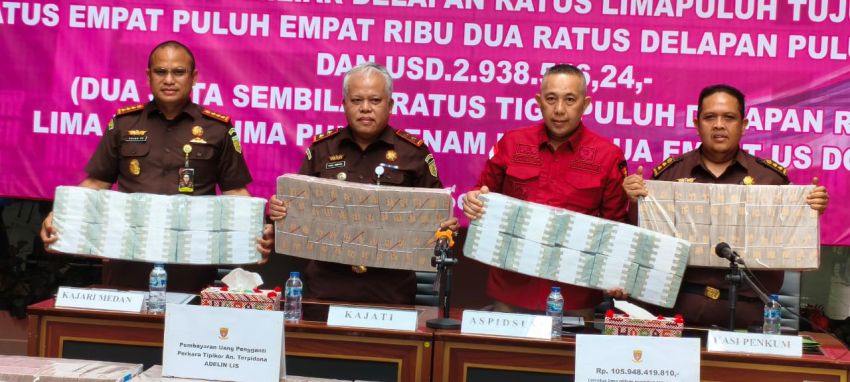 Kejatisu Terima UP Terpidana Pemalakan Liar Adelina Lis Rp 105 Miliar dan US$2.938.556,40