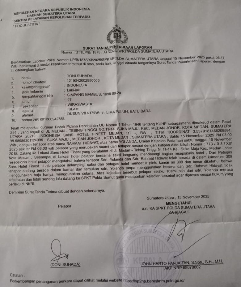 Kasus Penggerebekan ASN dan Honorer Disdukcapil Batu Bara Berbuntut Panjang, Suami Laporkan Perselingkuhan ke Poldasu