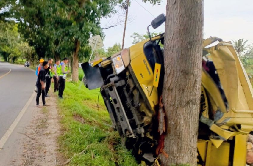 Truk Colt Diesel Bawa Kayu Tabrak Pohon di Jalinsum Lima Puluh Batu Bara, Kernet Tewas