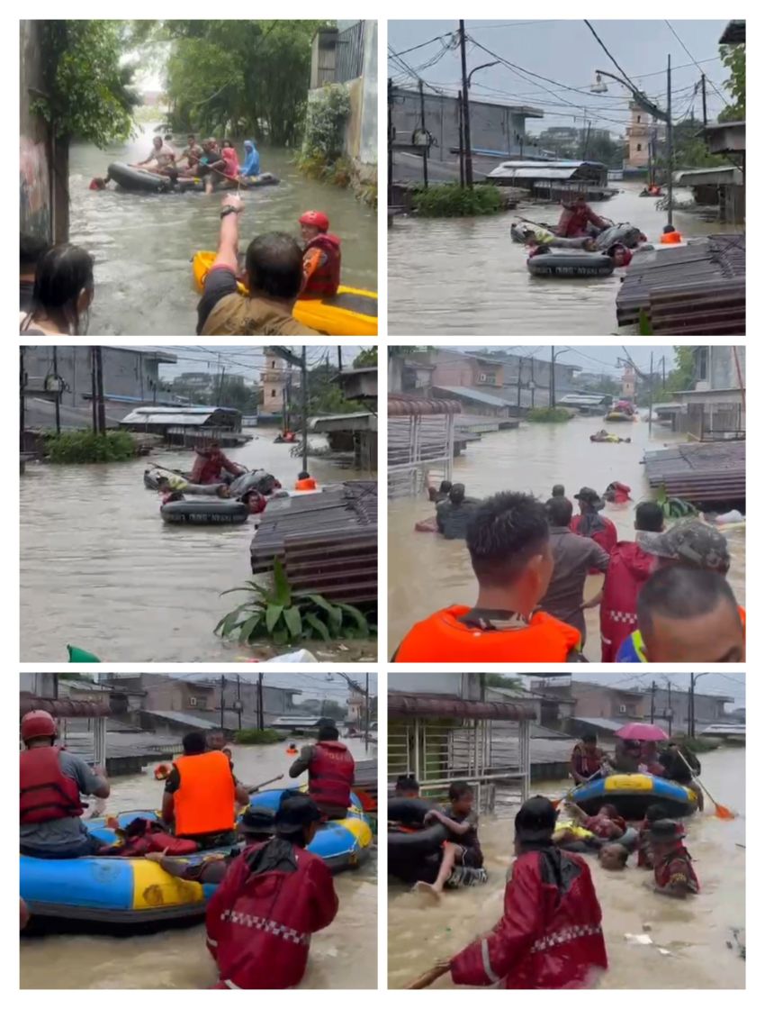 Banjir di Medan, Poldasu Terjunkan 58 Personil Ditsamapta Evakuasi Warga