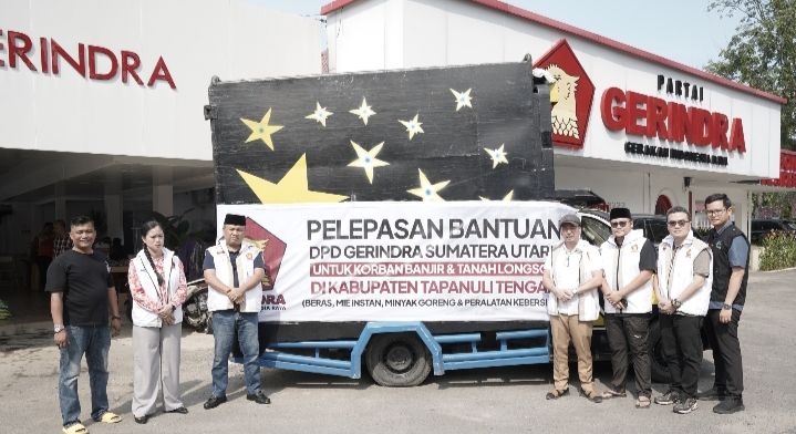 Gerindra Sumut Bersama Yayasan Hati Emas Indonesia Kirim 10 Ton Bantuan Sembako ke Tapteng