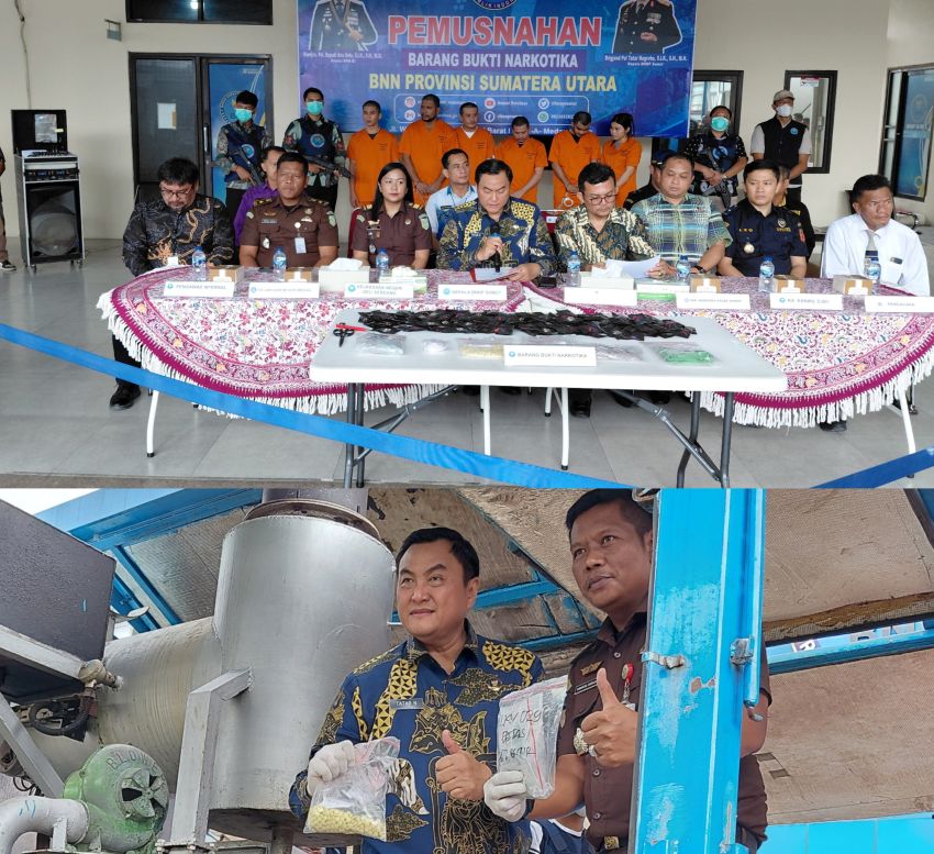 BNN Sumut Musnahkan Ribuan Butir XTC dan Vape Mengandung Kokai : 5 Kasus dengan 6 Tersangka