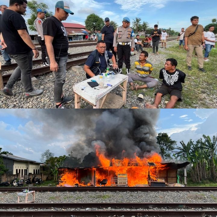 Polrestabes Medan Bakar Sarang Narkoba Pinggiran Rel : Paket Sabu, Bong, dan Drone Disita