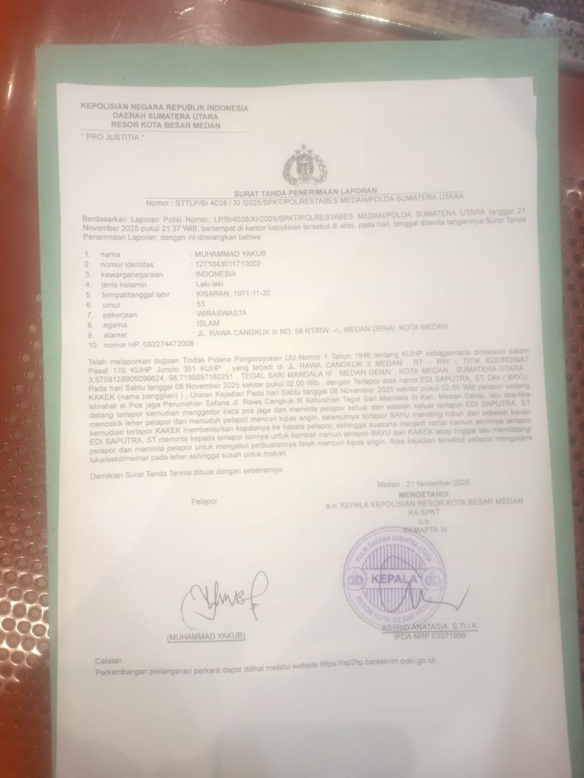 Anggota DPRD Medan Fraksi PAN Dipolisikan Terlibat Pengeroyokan Penjaga Malam