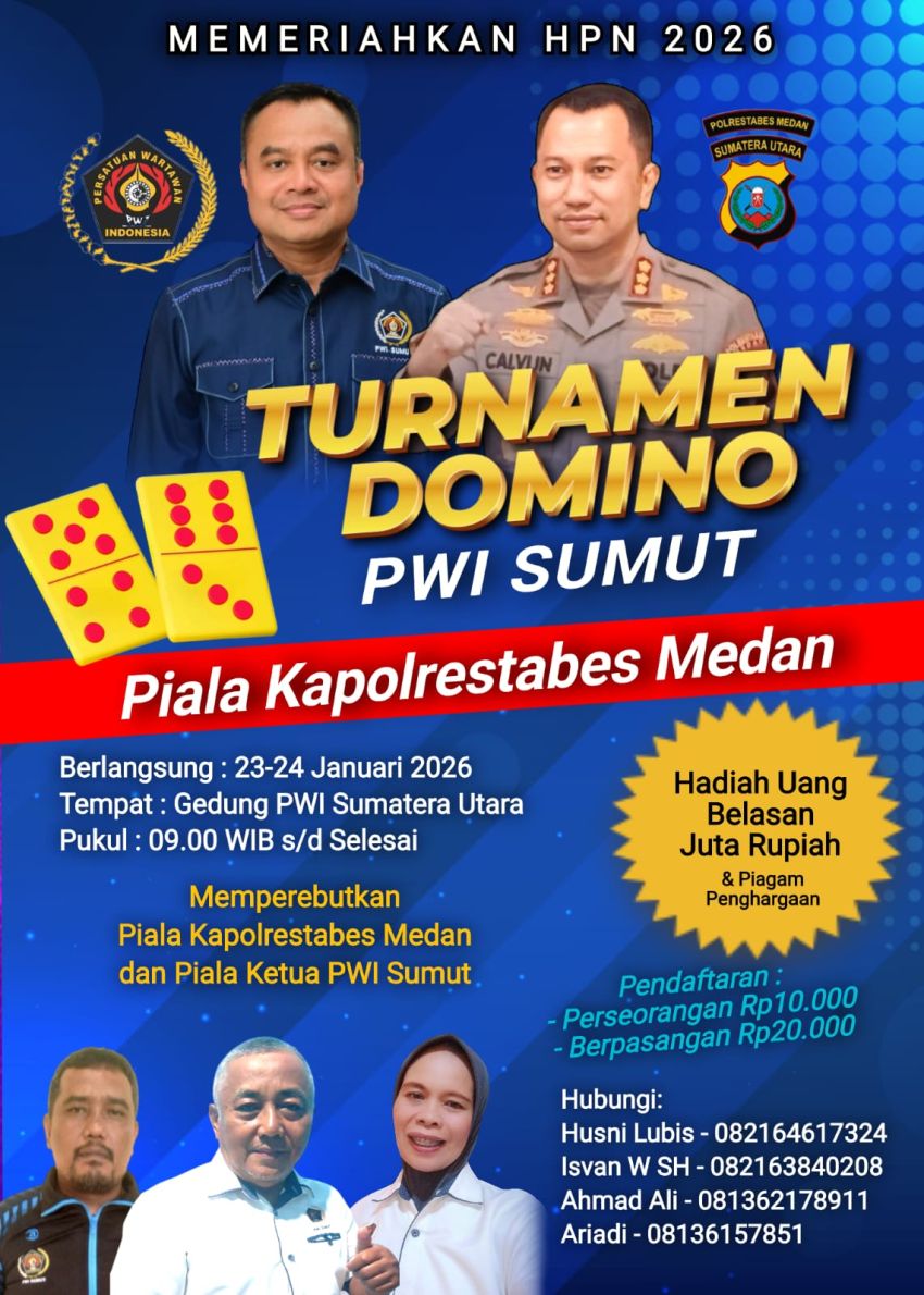 Pendaftaran Turnamen Domino PWI Sumut Piala Kapolrestabes Medan Ditutup 22 Januari 2026