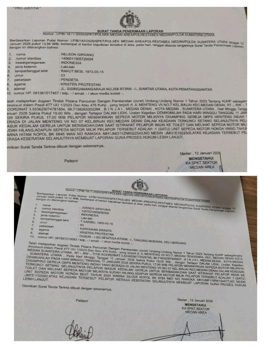 Polisi Intensifkan Penyelidikan Maling 2 Motor Pendeta GKPS Menteng Indah