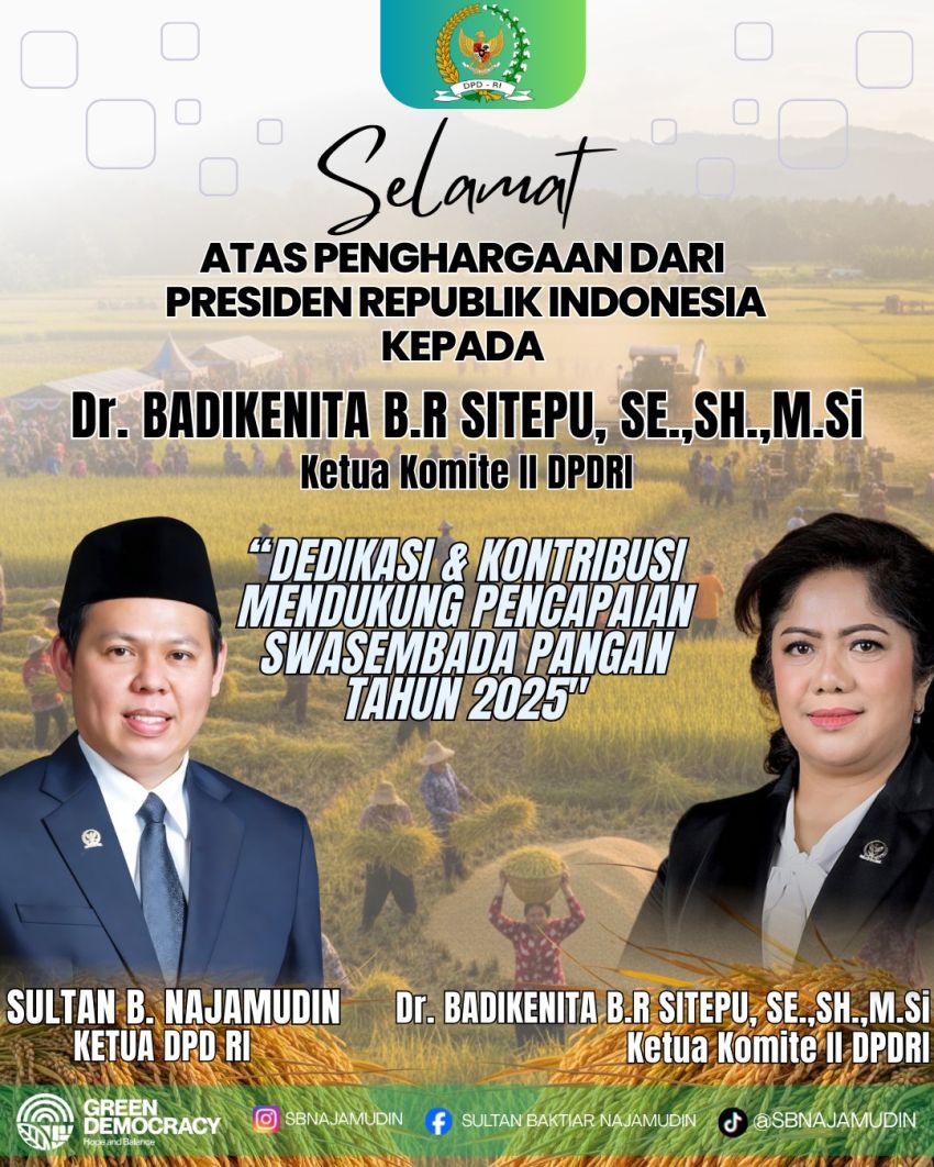 Raih Satya Lencana Wira Karya, Ketua Komite II DPD RI Fokus Revisi UU Petani dan Tinjau Banjir di Sumut