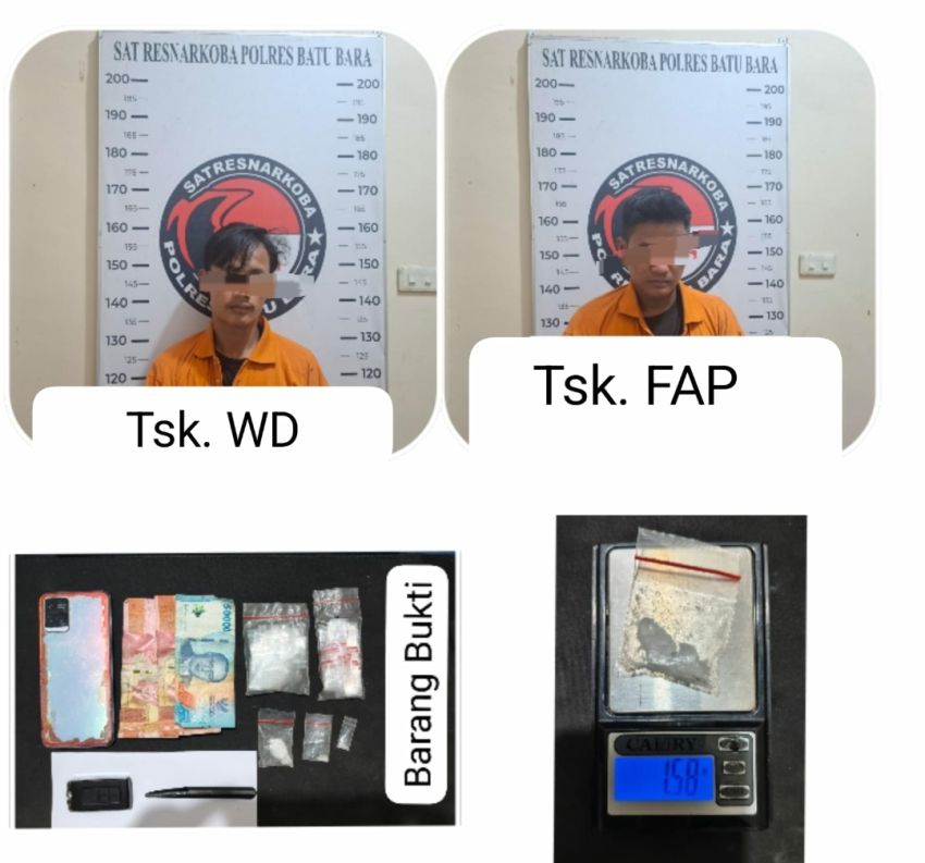 Dua Tersangka Diciiduk.Polres Batu Bara Dua Kasus Narkoba Jenis Sabu dalam Satu Malam.
