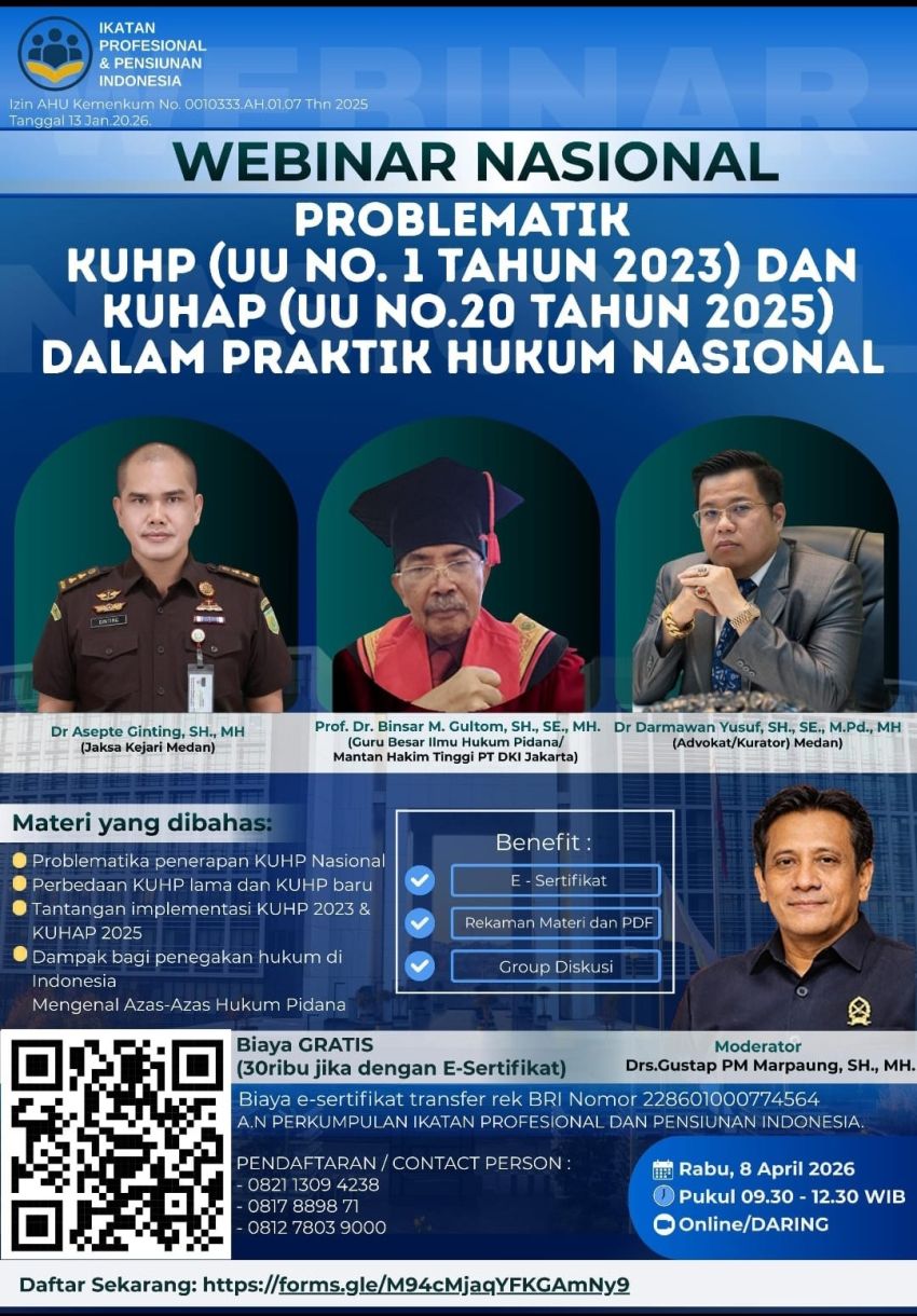 Pengacara Nasional Dr. Darmawan Yusuf Ungkap Problematika KUHP 2023 dan KUHAP 2025 dalam Webinar Hukum IPPI