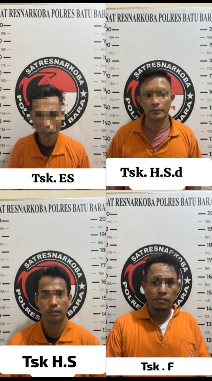 Polres Batu Bara Ungkap Kasus Peredaran Narkotika, Empat Tersangka Diamankan dengan Barang Bukti Hampir 200 Gram Sabu